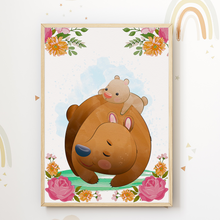 Laden Sie das Bild in den Galerie-Viewer, Niedliche Waldtiere Bilder 4er Set DIN A4 Kinderzimmer Wandbilder Babyzimmer Poster Dekoration - Reh Fuchs Bär Hase