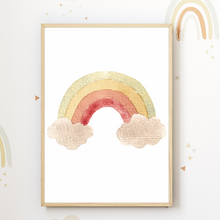 Laden Sie das Bild in den Galerie-Viewer, Wolke Sonne Boho Regenbogen Mond 4er Set Kinderzimmer Bilder DIN A4 Wandbilder Deko Babyzimmer Poster