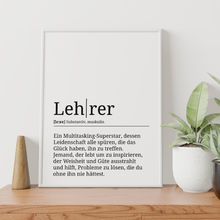 Laden Sie das Bild in den Galerie-Viewer, Lehrer Poster Definition Kunstdruck Wandbild Geschenk
