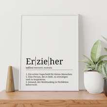 Laden Sie das Bild in den Galerie-Viewer, Erzieher Poster Definition Kunstdruck Wandbild Geschenk