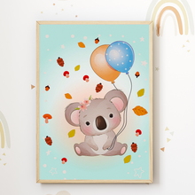 Laden Sie das Bild in den Galerie-Viewer, Luftballon Tiere Bilder 3er Set DIN A4 Kinderzimmer Wandbilder Babyzimmer Poster Dekoration - Fuchs Maus Koala