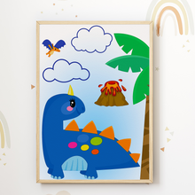 Laden Sie das Bild in den Galerie-Viewer, Niedliche Dinosaurier Bilder 3er Set DIN A4 Kinderzimmer Dino Wandbilder Babyzimmer Poster Dekoration