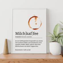Laden Sie das Bild in den Galerie-Viewer, Milchkaffee Poster Definition - Kaffee Wandbild Barista Küche Wanddeko