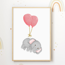 Laden Sie das Bild in den Galerie-Viewer, Luftballon Tiere 3er Set Kinderzimmer Bilder DIN A4 Poster Babyzimmer Wandbilder Dekoration - Fuchs Affe Elefant