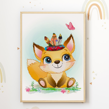 Laden Sie das Bild in den Galerie-Viewer, Süße Waldtiere Safari Tiere Bilder 4er Set DIN A4 Kinderzimmer Wandbilder Babyzimmer Poster Dekoration - Giraffe Eichhörnchen Fuchs Reh