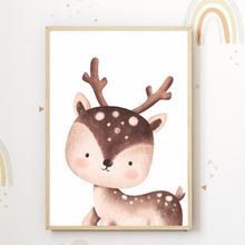Laden Sie das Bild in den Galerie-Viewer, Waldtiere 6er Set Kinderzimmer Bilder DIN A4 Wandbilder Deko Babyzimmer Poster - Bär Fuchs Reh Waschbär Eichhörnchen Hase