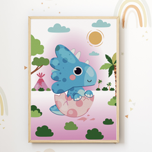 Laden Sie das Bild in den Galerie-Viewer, Dinosaurier Bilder 3er Set DIN A4 Kinderzimmer Dino Wandbilder Babyzimmer Poster Dekoration