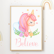 Laden Sie das Bild in den Galerie-Viewer, Einhorn Regenbogen 4er Set Kinderzimmer Bilder DIN A4 Poster Babyzimmer Wandbilder Dekoration