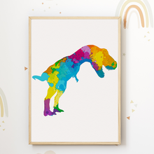 Laden Sie das Bild in den Galerie-Viewer, Trex bunte Dinosaurier Bilder 3er Set DIN A4 Kinderzimmer Wandbilder Babyzimmer Poster Dekoration
