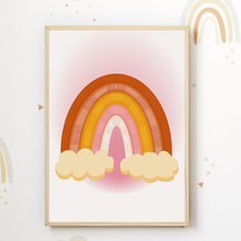 Laden Sie das Bild in den Galerie-Viewer, Rosa Wolken Regenbogen Bilder 3er Set DIN A4 Kinderzimmer Wandbilder Babyzimmer Poster Dekoration