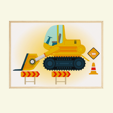 Laden Sie das Bild in den Galerie-Viewer, Baufahrzeuge Baustelle Walze Bagger Bilder 4er Set DIN A4 Kinderzimmer Wandbilder Babyzimmer Poster Dekoration