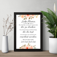 Laden Sie das Bild in den Galerie-Viewer, Mama Danksagung Kunstdruck Poster Muttertag Geschenk Dankeschön Beste Mutter Wandbild Mama Geburtstag Weihnachten