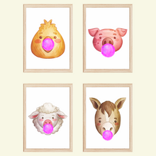 Laden Sie das Bild in den Galerie-Viewer, Bauerhof Tiere Küken Schwein Schaf Esel 4er Set Kinderzimmer Bilder DIN A4 Wandbilder Deko Babyzimmer Poster