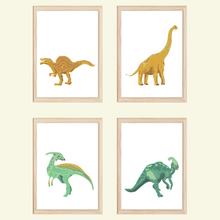Laden Sie das Bild in den Galerie-Viewer, Dinosaurier Bilder 4er Set DIN A4 Poster Kinderzimmer Dino Wandbilder Babyzimmer Dekoration