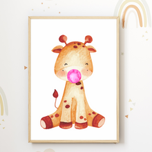 Laden Sie das Bild in den Galerie-Viewer, Niedliche Safari Tiere 6er Set Kinderzimmer Bilder DIN A4 Wandbilder Deko Babyzimmer Poster - Löwe Zebra Tiger Giraffe Nilpferd Elefant