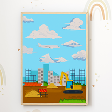 Laden Sie das Bild in den Galerie-Viewer, Traktor Polizei Feuerwehr Bagger Bilder 4er Set DIN A4 Kinderzimmer Wandbilder Babyzimmer Poster Dekoration