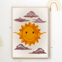 Laden Sie das Bild in den Galerie-Viewer, Regenbogen Sonne Schmetterlinge Bilder 4er Set DIN A4 Kinderzimmer Wandbilder Babyzimmer Poster Dekoration