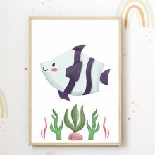 Laden Sie das Bild in den Galerie-Viewer, Meerestiere 6er Set Kinderzimmer Bilder DIN A4 Wandbilder Deko Babyzimmer Poster - Schildkröte Krabbe Wal Fisch Seepferdchen