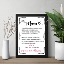 Laden Sie das Bild in den Galerie-Viewer, Allerbeste Mama DIN A4 Poster Danksagung Kunstdruck Muttertag Geschenk Dankeschön Beste Mutter Wandbild Mama Geburtstag Weihnachten