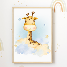 Laden Sie das Bild in den Galerie-Viewer, Niedliche Tiere Bilder 4er Set DIN A4 Kinderzimmer Wandbilder Babyzimmer Poster Dekoration - Löwe Giraffe Elefant Zebra