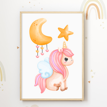 Laden Sie das Bild in den Galerie-Viewer, Einhorn Regenbogen 4er Set Kinderzimmer Bilder DIN A4 Poster Babyzimmer Wandbilder Dekoration