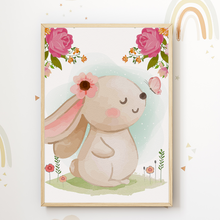 Laden Sie das Bild in den Galerie-Viewer, Niedliche Waldtiere Bilder 4er Set DIN A4 Kinderzimmer Wandbilder Babyzimmer Poster Dekoration - Reh Fuchs Bär Hase