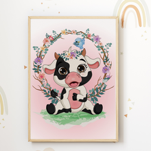 Laden Sie das Bild in den Galerie-Viewer, Schaf Küken Hase Kuh Kaugummi Bilder 4er Set DIN A4 Kinderzimmer Wandbilder Babyzimmer Poster Dekoration