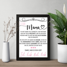 Laden Sie das Bild in den Galerie-Viewer, Liebe Mama Danke Poster Kunstdruck DIN A4 Danksagung Muttertag Geschenk Dankeschön Beste Mutter Wandbild Mama Geburtstag Weihnachten