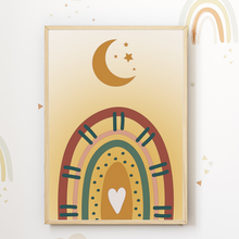 Laden Sie das Bild in den Galerie-Viewer, Boho Wolke Sonne Regenbogen Bilder 4er Set DIN A4 Kinderzimmer Wandbilder Babyzimmer Poster Dekoration