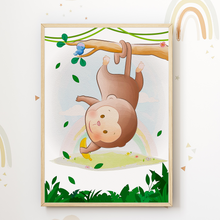 Laden Sie das Bild in den Galerie-Viewer, Elefant Löwe Tiger Affe Safari Tiere Bilder 4er Set DIN A4 Kinderzimmer Wandbilder Babyzimmer Poster Dekoration
