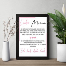 Laden Sie das Bild in den Galerie-Viewer, Mama Poster DIN A4 Kunstdruck personalisierbar Muttertag Geschenk Danksagung Beste Mutter Wandbild Liebe Mama