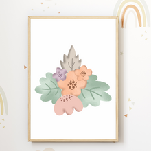 Laden Sie das Bild in den Galerie-Viewer, Waldtiere Reh Hase Blumen 4er Set Kinderzimmer Bilder DIN A4 Wandbilder Deko Babyzimmer Poster