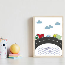 Laden Sie das Bild in den Galerie-Viewer, Kinderposter 6er Set ABC Auto Fahrzeuge Lernposter Alphabet | Kinderzimmer Wandbilder Kindergarten Grundschule Lernhilfe für Kinder