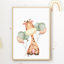 Laden Sie das Bild in den Galerie-Viewer, Tiere Luftballon Bilder 4er Set DIN A4 Kinderzimmer Poster Babyzimmer Wandbilder Dekoration - Affe Löwe Koala Giraffe
