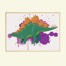 Laden Sie das Bild in den Galerie-Viewer, Dinosaurier Bilder 4er Set DIN A4 Kinderzimmer Wandbilder Babyzimmer Dino Poster Dekoration