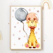 Laden Sie das Bild in den Galerie-Viewer, Zoo Safari Afrika Tiere Luftballon Bilder 4er Set DIN A4 Kinderzimmer Wandbilder Babyzimmer Poster Dekoration