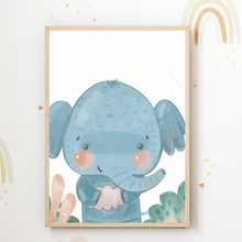 Laden Sie das Bild in den Galerie-Viewer, Löwe Nilpferd Tiger Elefant Safari Tiere 4er Set Kinderzimmer Bilder DIN A4 Wandbilder Deko Babyzimmer Poster