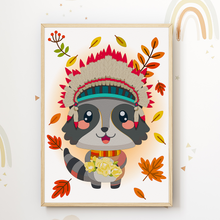 Laden Sie das Bild in den Galerie-Viewer, Waldtiere Bilder 6er Set DIN A4 Kinderzimmer Wandbilder Babyzimmer Poster Dekoration - Boho Regenbogen Hase Igel Bär Waschbär