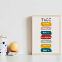 Laden Sie das Bild in den Galerie-Viewer, Kinderposter 4er Set ABC, Zahlen, Monate & Tage Lernposter Alphabet | Kinderzimmer Wandbilder Kindergarten Grundschule Lernhilfe für Kinder