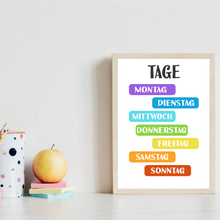 Laden Sie das Bild in den Galerie-Viewer, Kinderposter 4er Set ABC, Zahlen, Monate & Tage Lernposter Alphabet | Kinderzimmer Wandbilder Lernhilfe