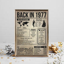 Laden Sie das Bild in den Galerie-Viewer, 49. Geburtstag Geschenkidee personalisierbar | Poster Jahrgang 1977 Geschenk | Back in 1977 Rückblick