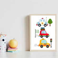 Laden Sie das Bild in den Galerie-Viewer, Kinderposter 6er Set ABC Auto Fahrzeuge Lernposter Alphabet | Kinderzimmer Wandbilder Einschulung Kindergarten Grundschule Lernhilfe für Kinder