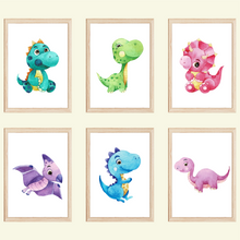 Laden Sie das Bild in den Galerie-Viewer, Dinosaurier 6er Set Kinderzimmer Bilder DIN A4 Wandbilder Deko Babyzimmer Dino Poster