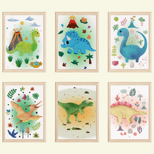 Laden Sie das Bild in den Galerie-Viewer, Dinosaurier Bilder 6er Set DIN A4 Kinderzimmer Dino Wandbilder Babyzimmer Poster Dekoration