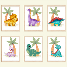 Laden Sie das Bild in den Galerie-Viewer, Dinosaurier 6er Set Bilder Dino Kinderzimmer Deko DIN A4 Poster Babyzimmer Wandbilder