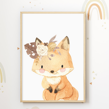 Laden Sie das Bild in den Galerie-Viewer, Waldtiere 6er Set Bilder Waschbär Bär Hase Fuchs Kinderzimmer Deko DIN A4 Poster