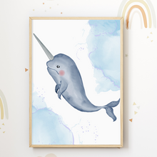 Laden Sie das Bild in den Galerie-Viewer, Meerestiere 6er Set Bilder Delfin Wal Krake Qualle Kinderzimmer Deko DIN A4 Poster Babyzimmer Wandbilder