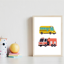 Laden Sie das Bild in den Galerie-Viewer, Kinderposter 6er Set ABC Auto Fahrzeuge Lernposter Alphabet | Kinderzimmer Wandbilder Kindergarten Grundschule Lernhilfe für Kinder