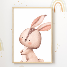 Laden Sie das Bild in den Galerie-Viewer, Waldtiere 6er Set Kinderzimmer Bilder DIN A4 Wandbilder Deko Babyzimmer Poster - Bär Fuchs Reh Waschbär Eichhörnchen Hase