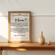 Laden Sie das Bild in den Galerie-Viewer, Liebe Mama Danke Poster Kunstdruck DIN A4 Danksagung Muttertag Geschenk Dankeschön Beste Mutter Wandbild Mama Geburtstag Weihnachten
